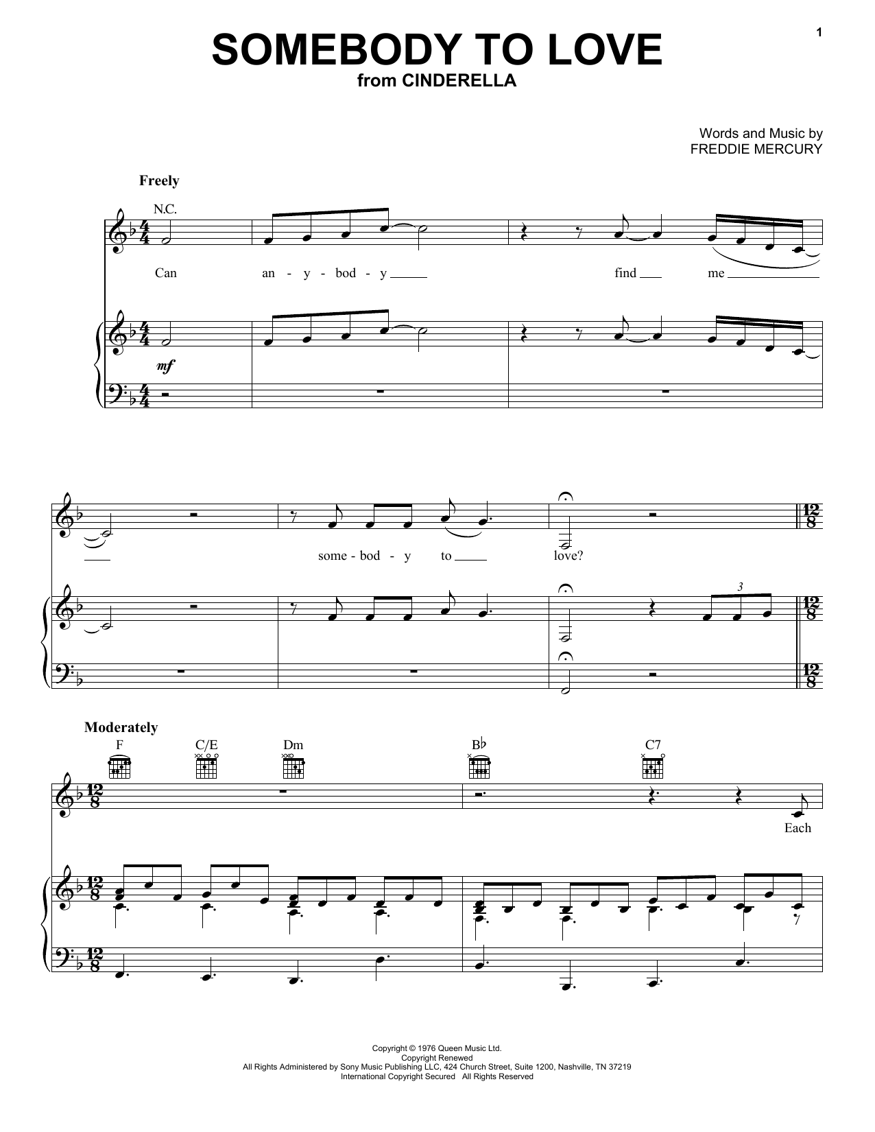 Nicholas Galitzine Somebody To Love (from the Amazon Original Movie Cinderella) sheet music notes and chords arranged for Piano, Vocal & Guitar Chords (Right-Hand Melody)