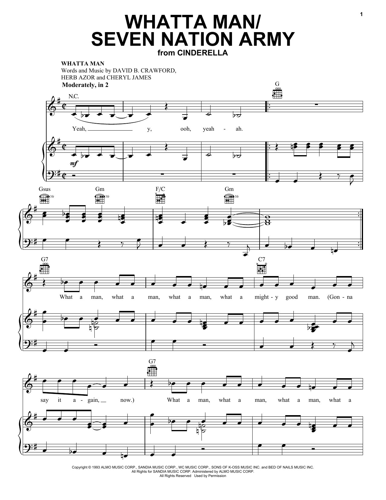 Nicholas Galitzine Whatta Man / Seven Nation Army (from the Amazon Original Movie Cinderella) sheet music notes and chords arranged for Piano, Vocal & Guitar Chords (Right-Hand Melody)