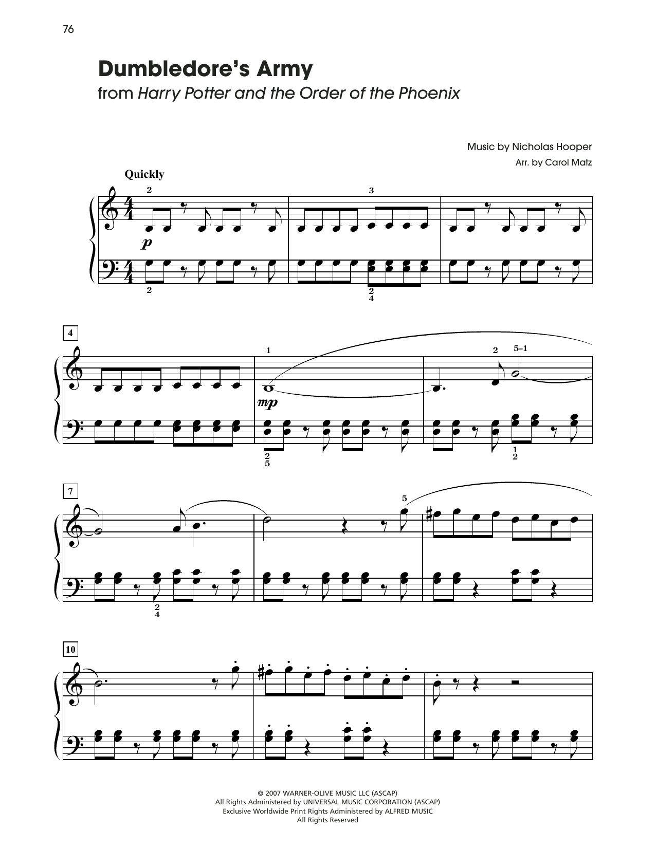 Nicholas Hooper Dumbledore's Army (from Harry Potter) (arr. Carol Matz) sheet music notes and chords arranged for Big Note Piano