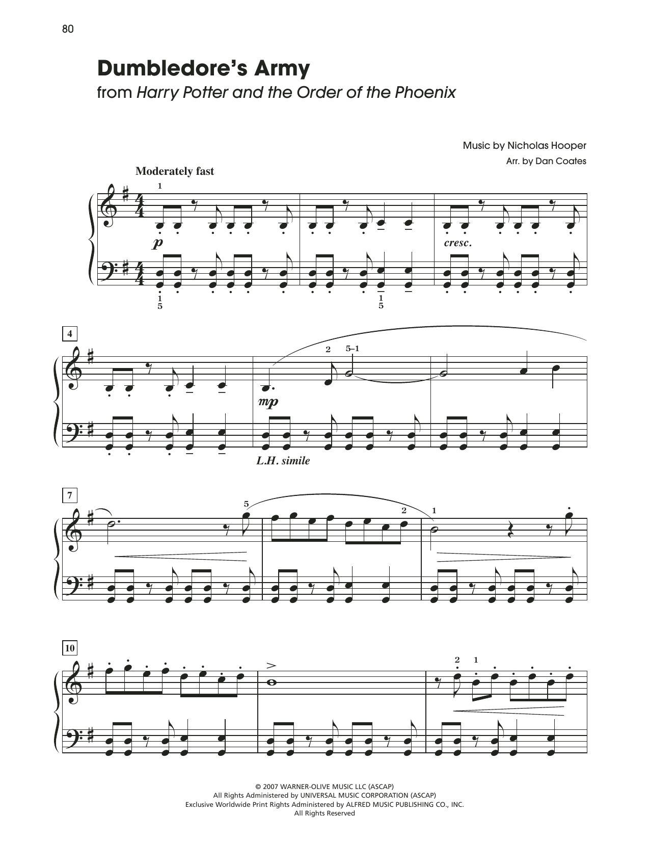 Nicholas Hooper Dumbledore's Army (from Harry Potter) (arr. Dan Coates) sheet music notes and chords arranged for Easy Piano