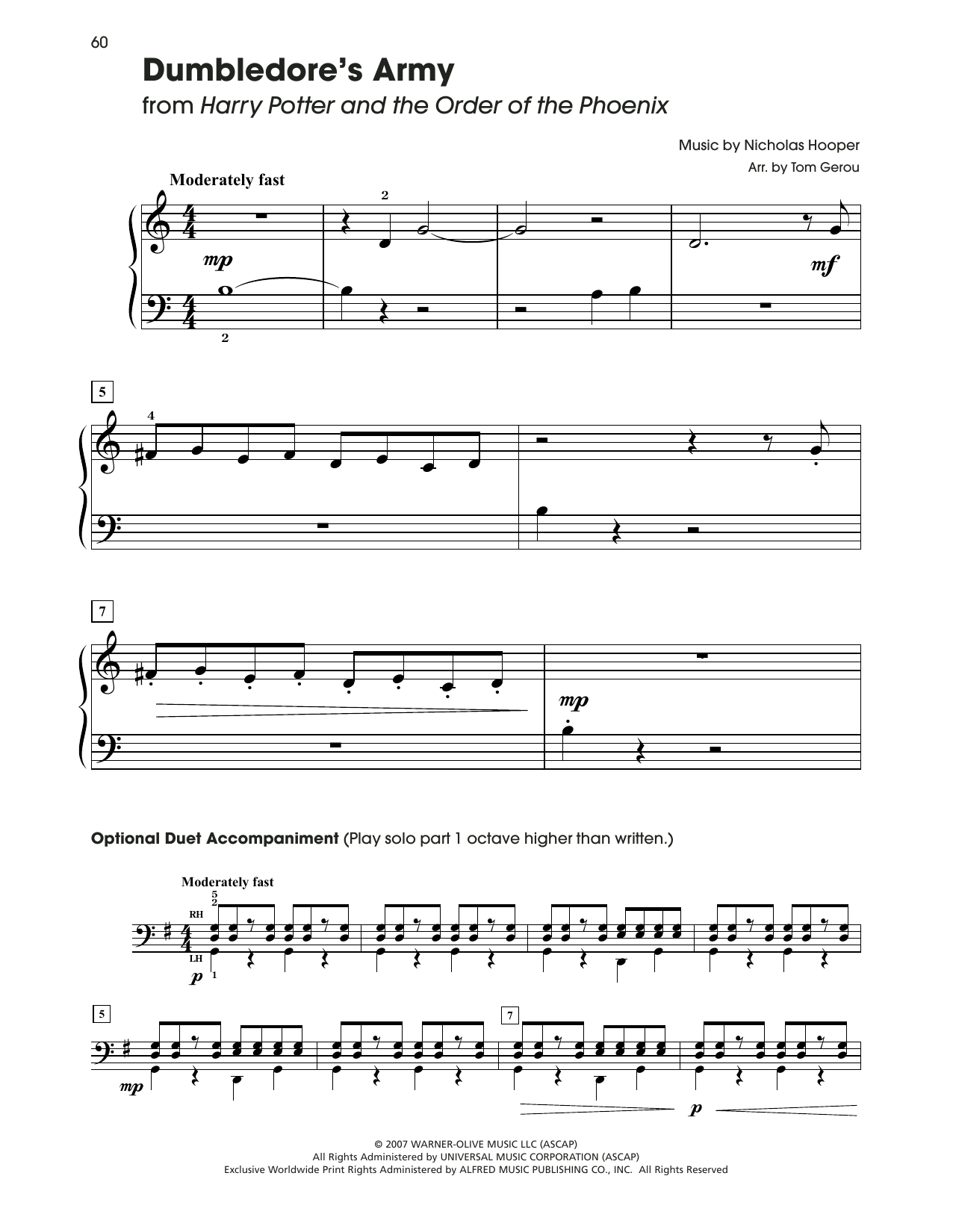 Nicholas Hooper Dumbledore's Army (from Harry Potter) (arr. Tom Gerou) sheet music notes and chords arranged for 5-Finger Piano