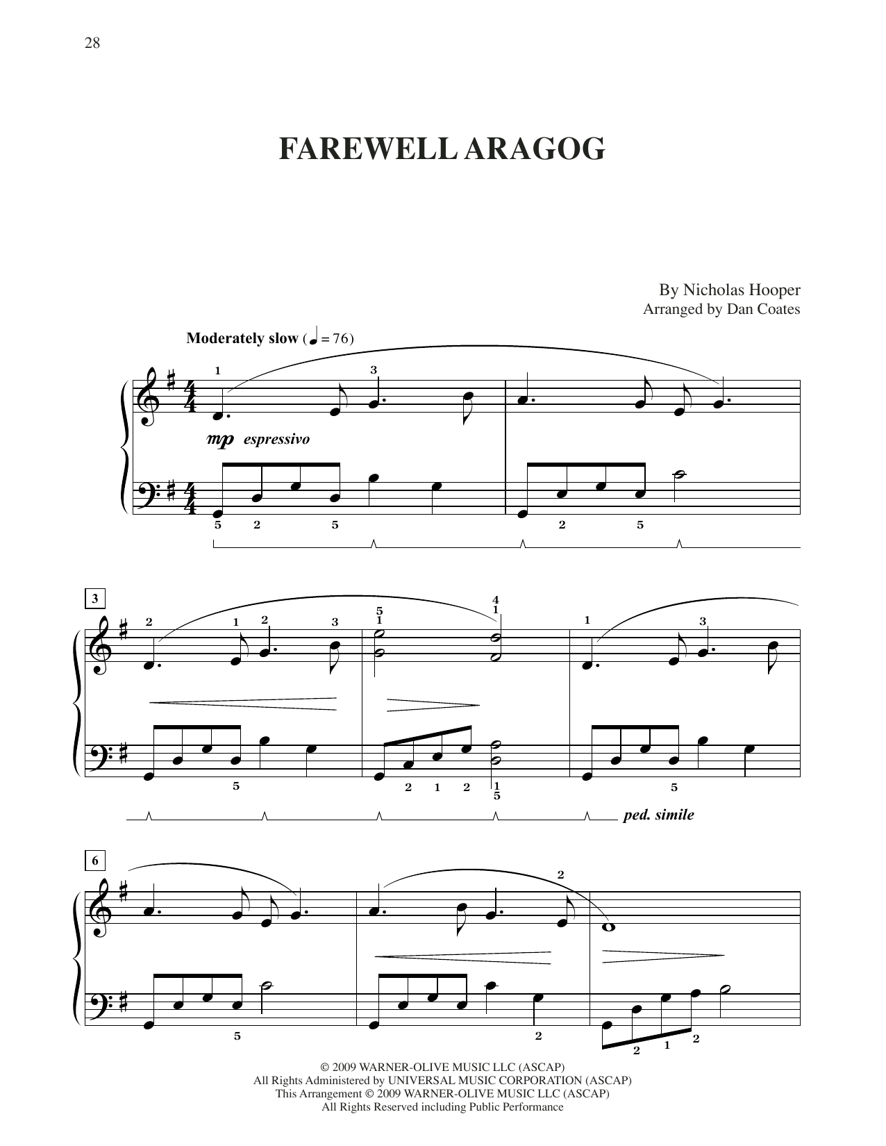 Nicholas Hooper Farewell Aragog (from Harry Potter) (arr. Dan Coates) sheet music notes and chords arranged for Easy Piano