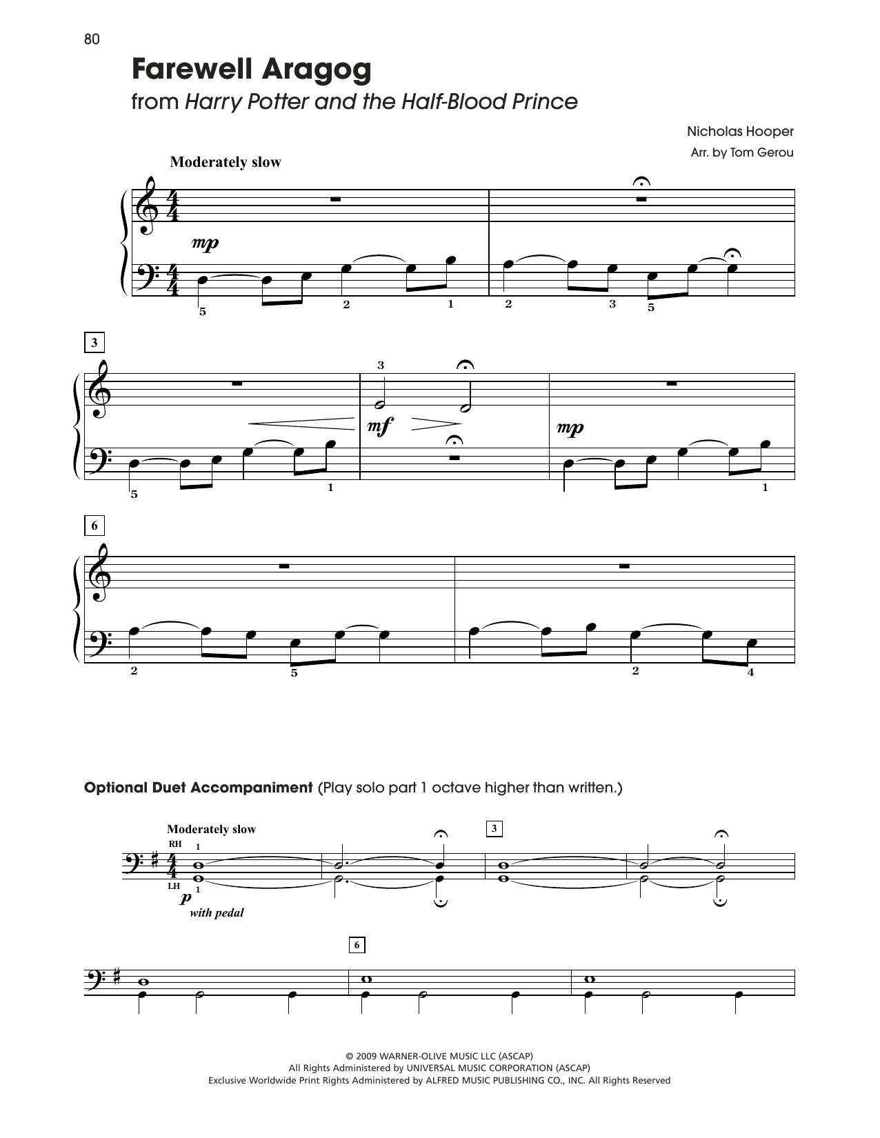Nicholas Hooper Farewell Aragog (from Harry Potter) (arr. Tom Gerou) sheet music notes and chords arranged for 5-Finger Piano