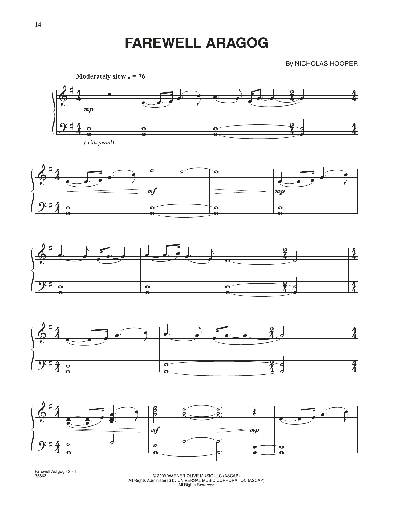 Nicholas Hooper Farewell Aragog (from Harry Potter) sheet music notes and chords arranged for Piano Solo
