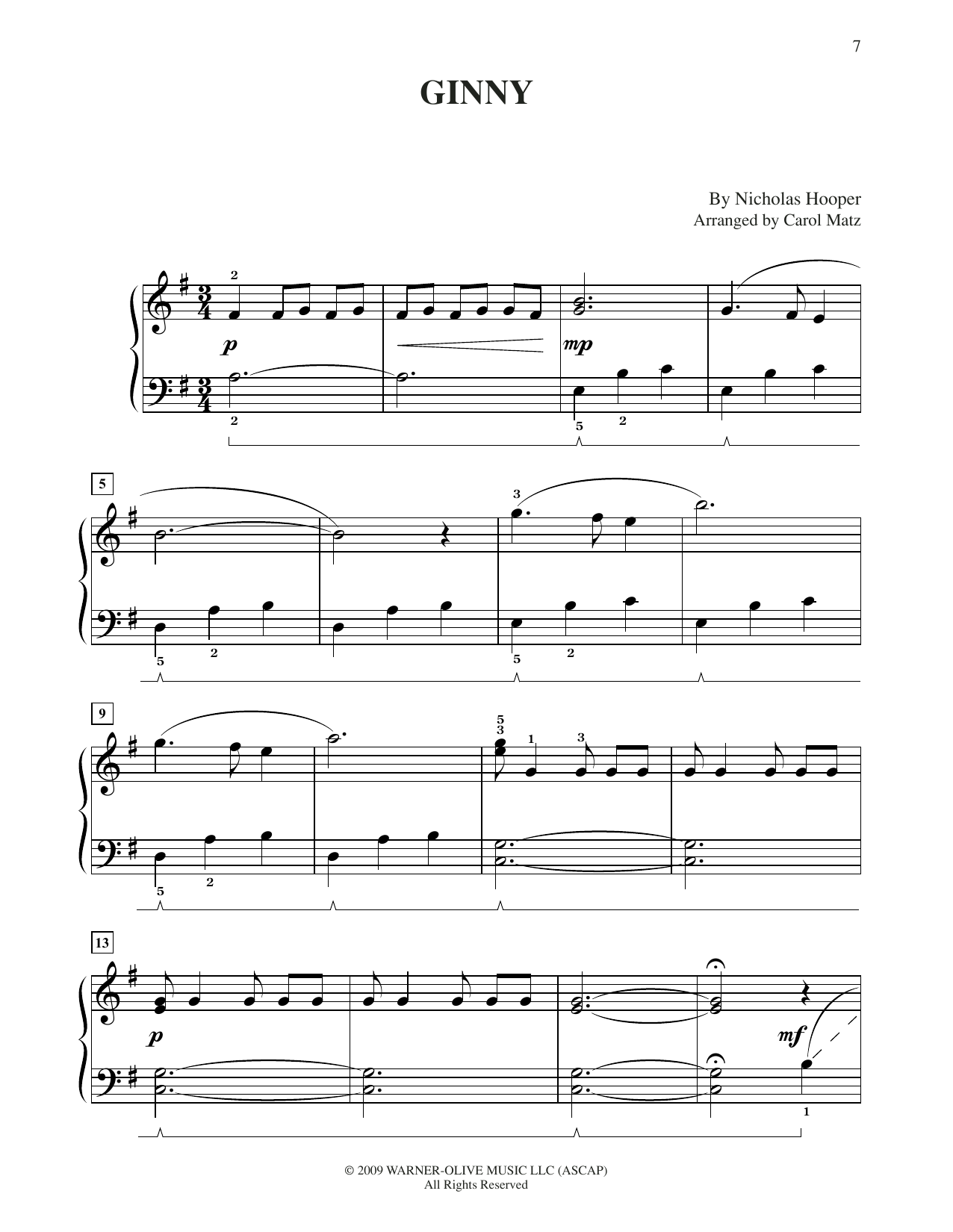 Nicholas Hooper Ginny (from Harry Potter) (arr. Carol Matz) sheet music notes and chords arranged for Big Note Piano