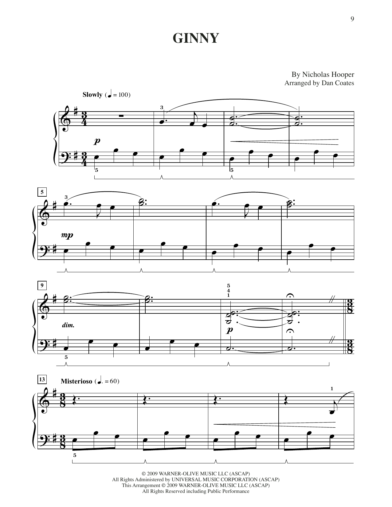 Nicholas Hooper Ginny (from Harry Potter) (arr. Dan Coates) sheet music notes and chords arranged for Easy Piano