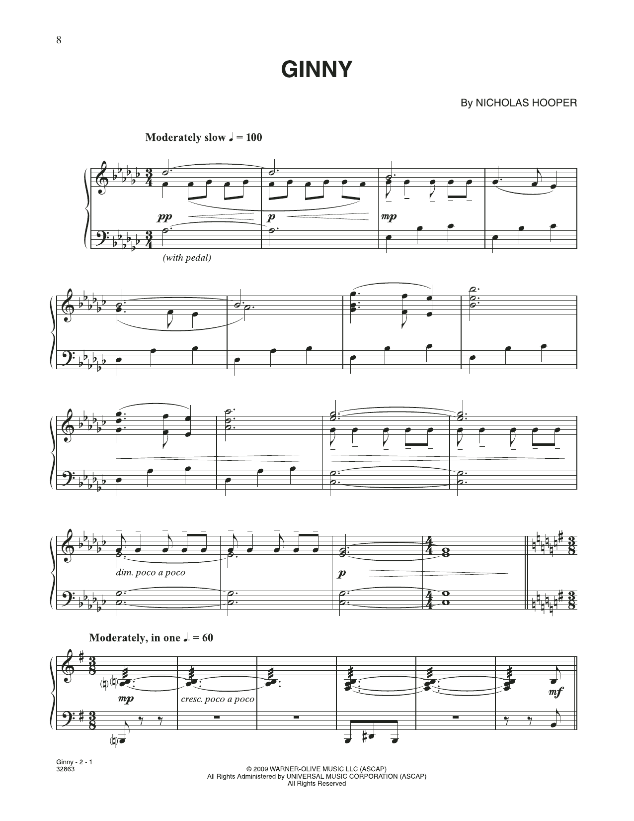 Nicholas Hooper Ginny (from Harry Potter) sheet music notes and chords arranged for Piano Solo