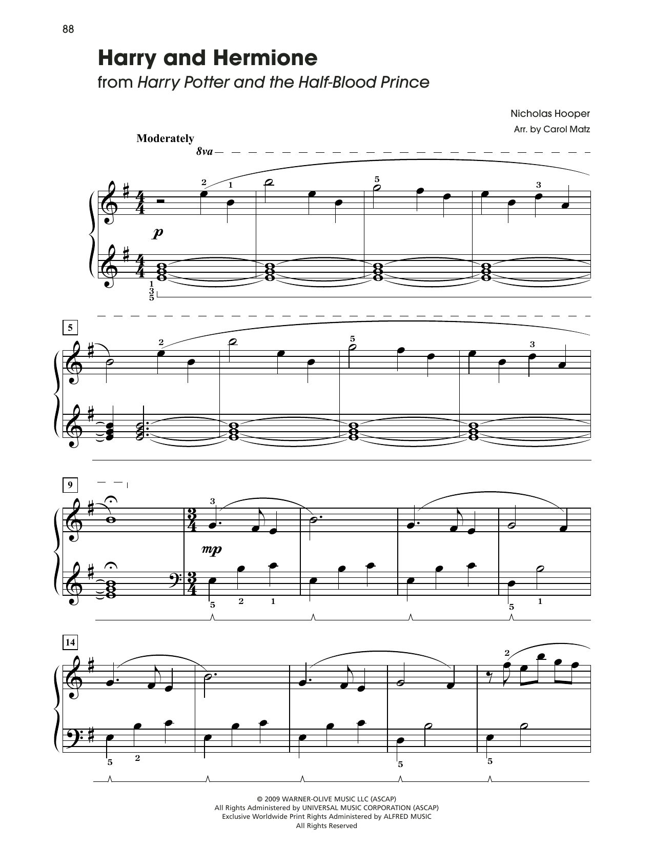 Nicholas Hooper Harry & Hermione (from Harry Potter And The Half-Blood Prince) sheet music notes and chords arranged for Big Note Piano