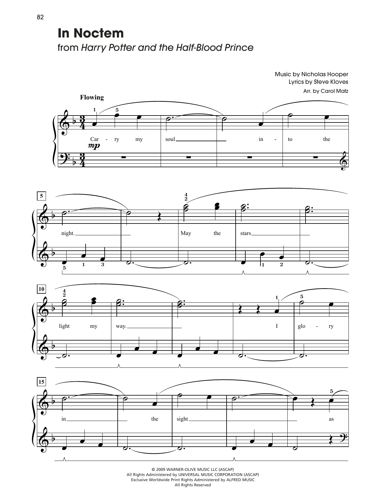 Nicholas Hooper In Noctem (from Harry Potter And The Half-Blood Prince) (arr. Carol Matz) sheet music notes and chords arranged for Big Note Piano