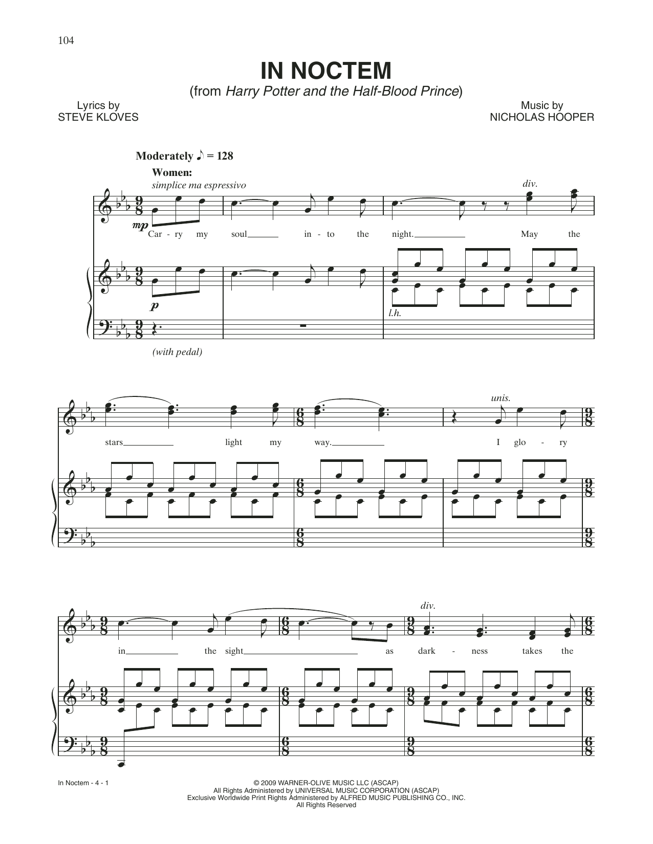 Nicholas Hooper In Noctem (from Harry Potter And The Half-Blood Prince) sheet music notes and chords arranged for Piano & Vocal