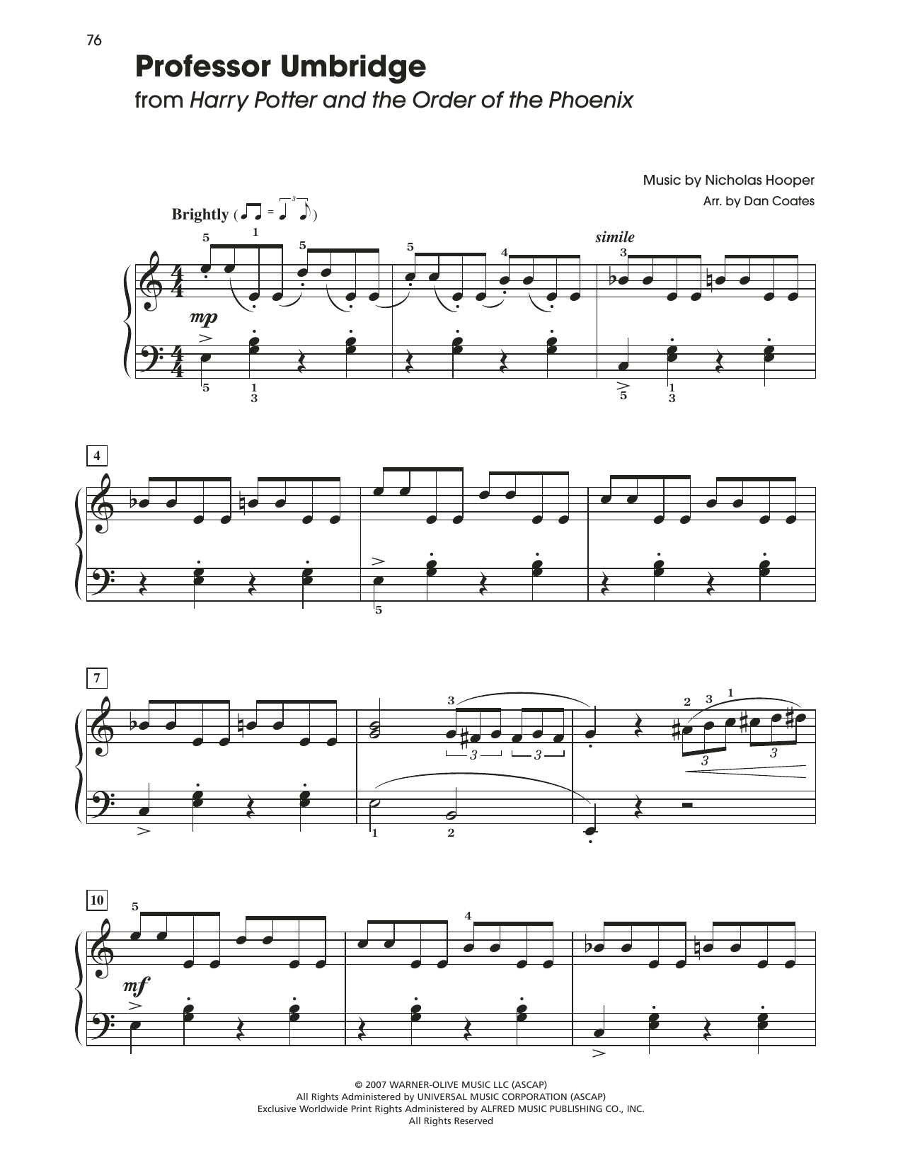 Nicholas Hooper Professor Umbridge (from Harry Potter And The Order Of The Phoenix) (arr. Dan Coates) sheet music notes and chords arranged for Easy Piano