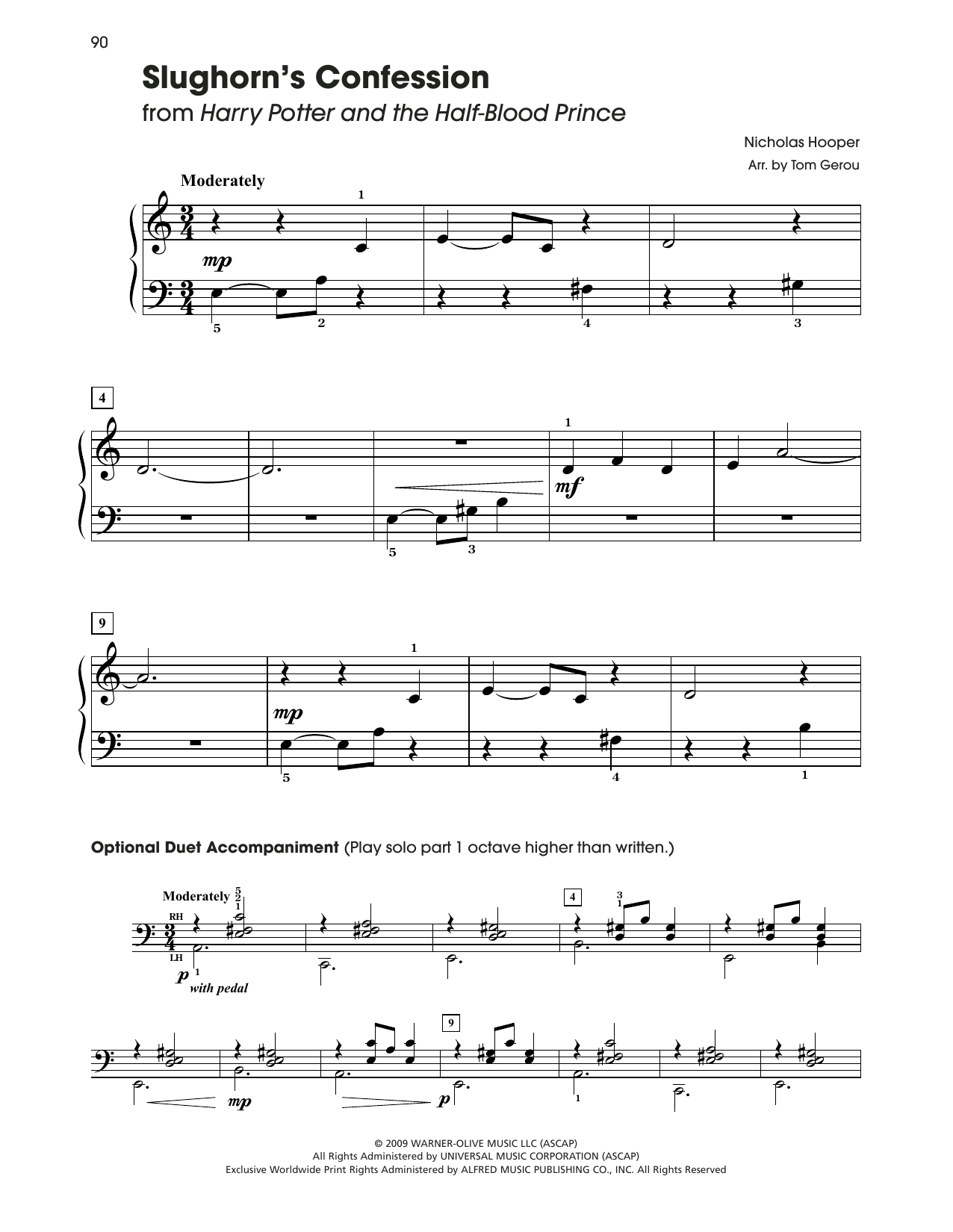 Nicholas Hooper Slughorn's Confession (from Harry Potter) (arr. Tom Gerou) sheet music notes and chords arranged for 5-Finger Piano