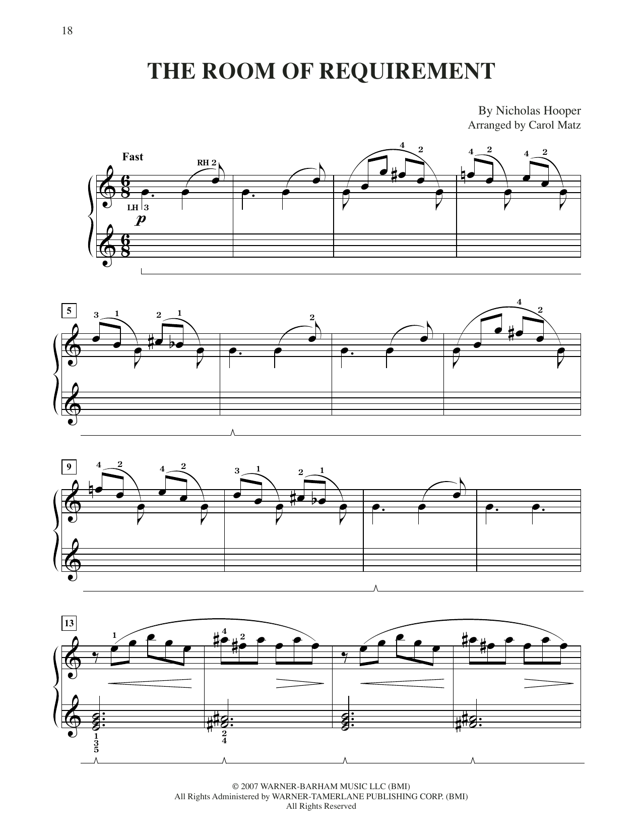 Nicholas Hooper The Room Of Requirements (from Harry Potter) (arr. Carol Matz) sheet music notes and chords arranged for Big Note Piano