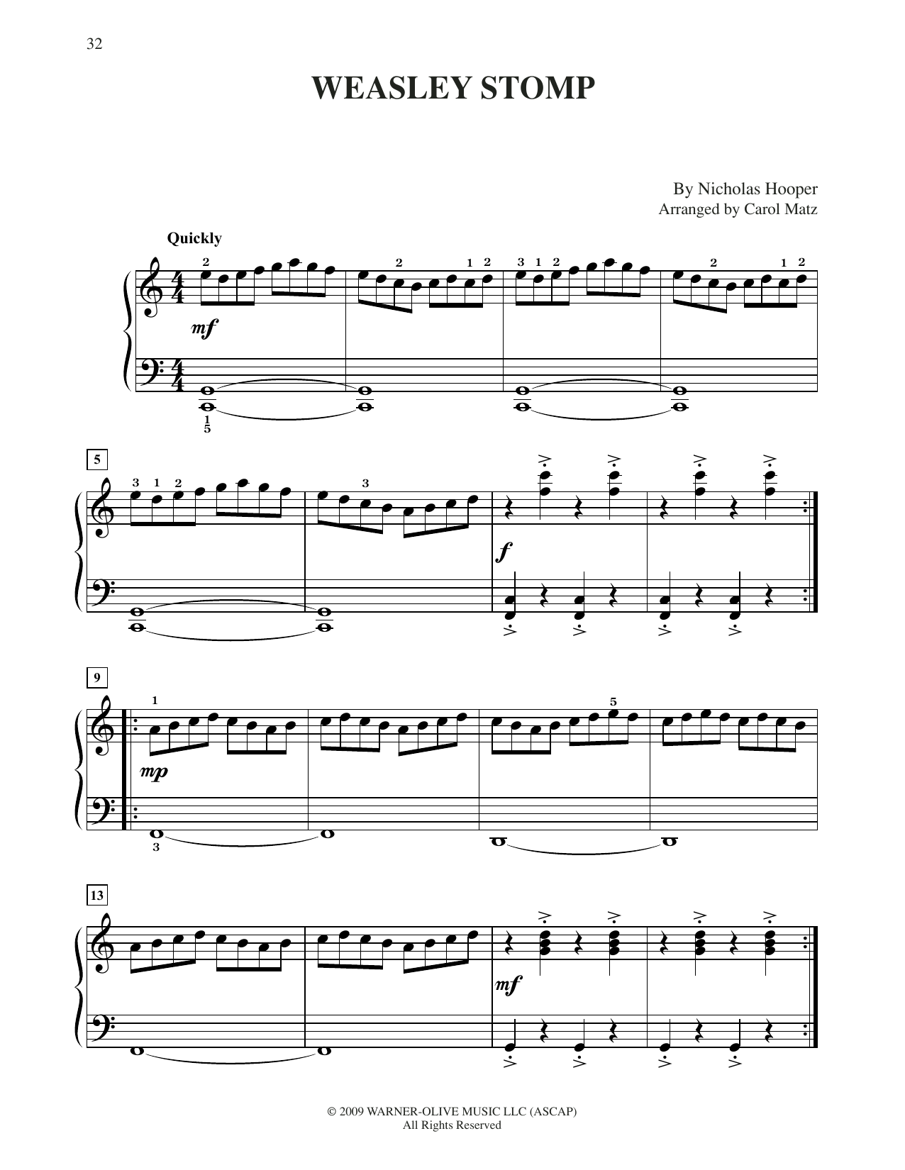 Nicholas Hooper The Weasley Stomp (from Harry Potter) (arr. Carol Matz) sheet music notes and chords arranged for Big Note Piano