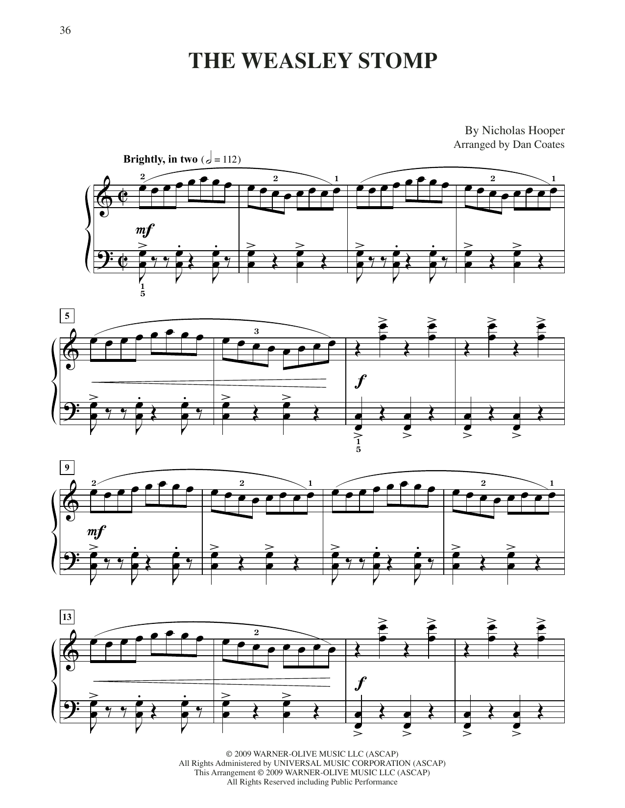 Nicholas Hooper The Weasley Stomp (from Harry Potter) (arr. Dan Coates) sheet music notes and chords arranged for Easy Piano