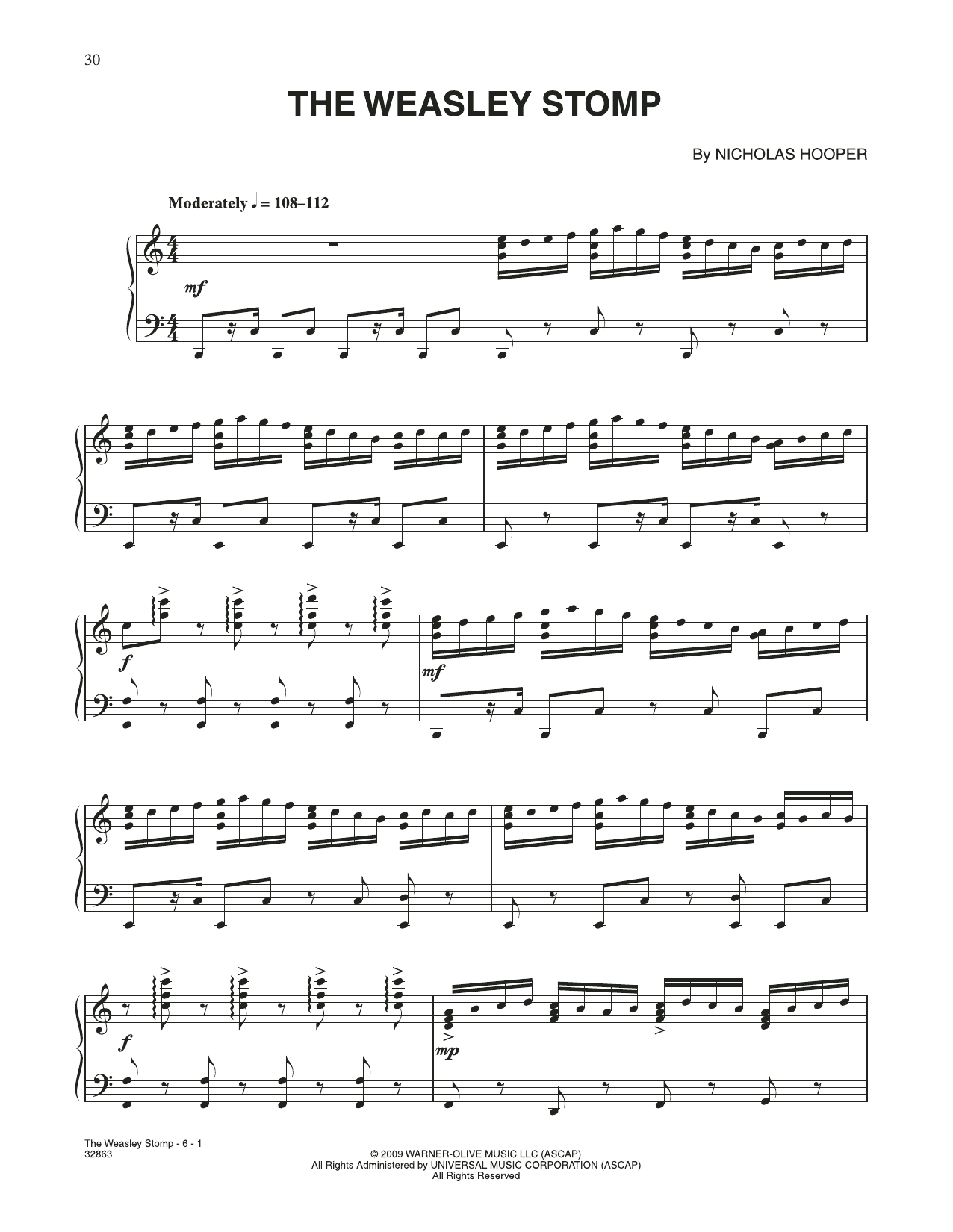 Nicholas Hooper The Weasley Stomp (from Harry Potter) sheet music notes and chords arranged for Piano Solo