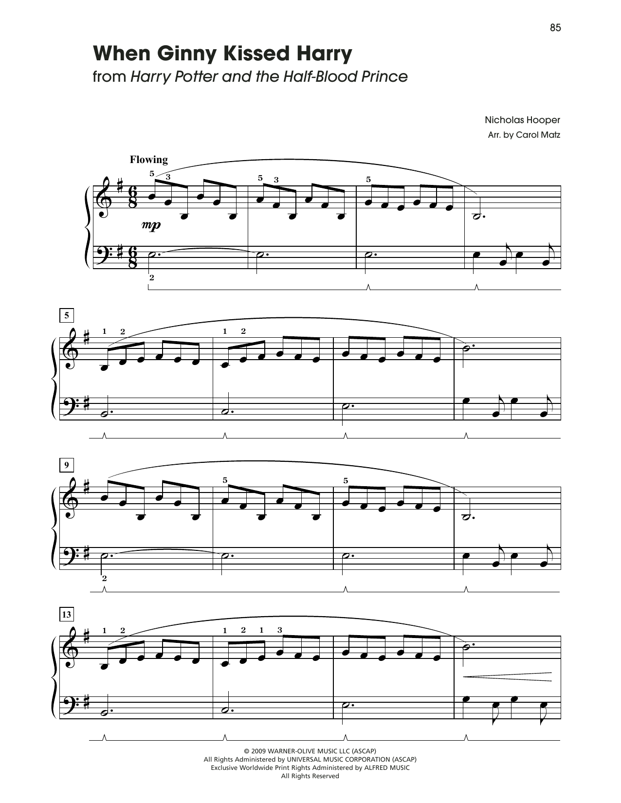 Nicholas Hooper When Ginny Kissed Harry (from Harry Potter And The Half-Blood Prince) sheet music notes and chords arranged for Big Note Piano
