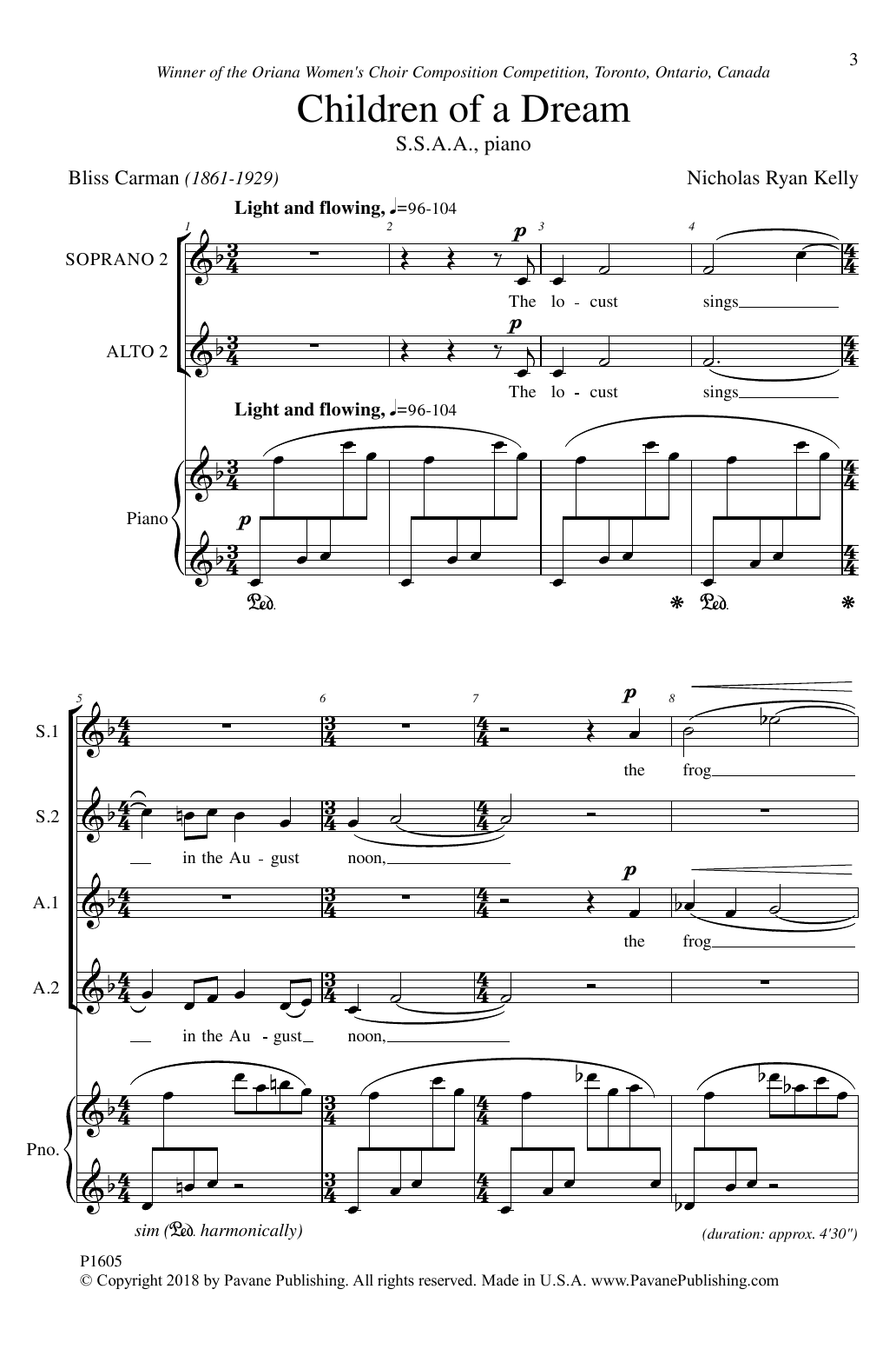 Nicholas Kelly Children Of A Dream sheet music notes and chords arranged for SSA Choir