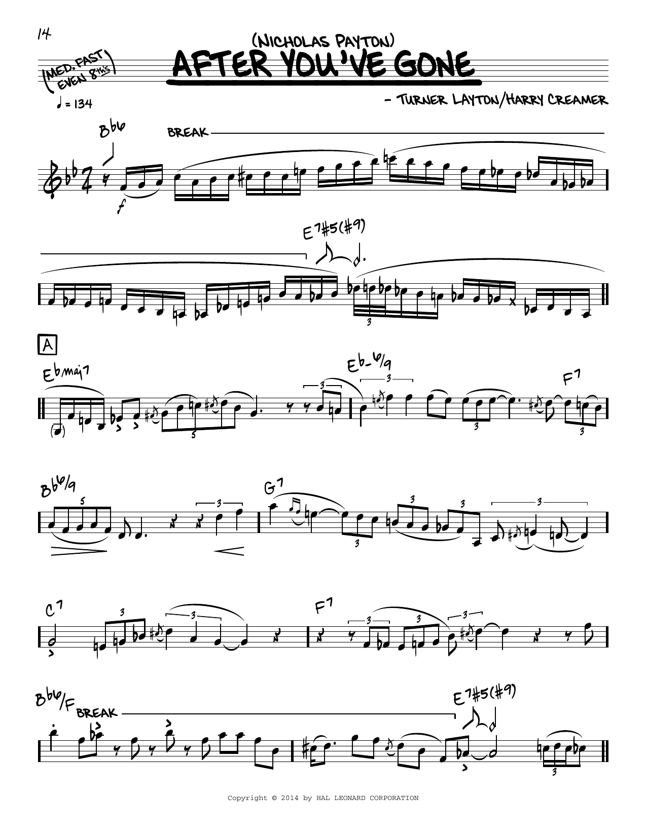 Nicholas Payton After You've Gone (solo only) sheet music notes and chords arranged for Real Book – Melody & Chords