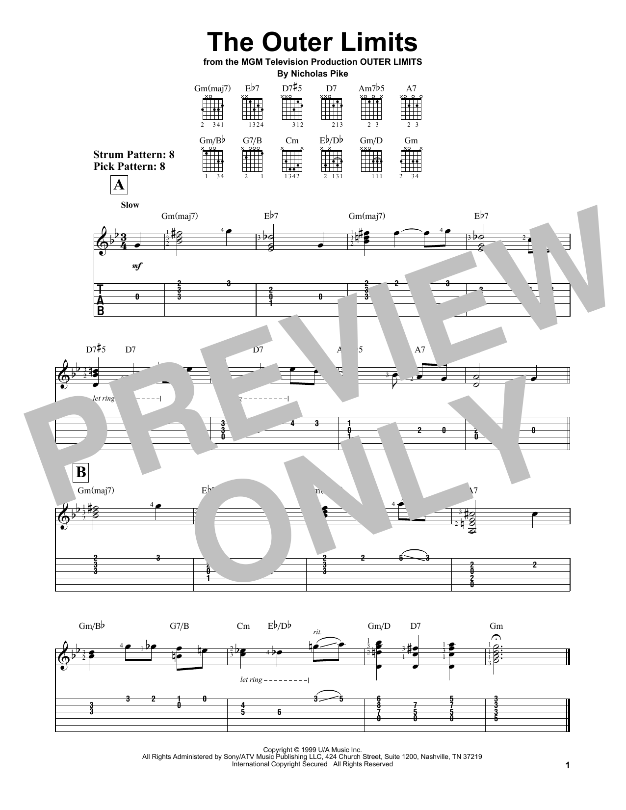Nicholas Pike Outer Limits sheet music notes and chords arranged for Easy Guitar Tab