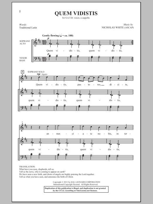 Nicholas White Quem Vidistis sheet music notes and chords arranged for SATB Choir