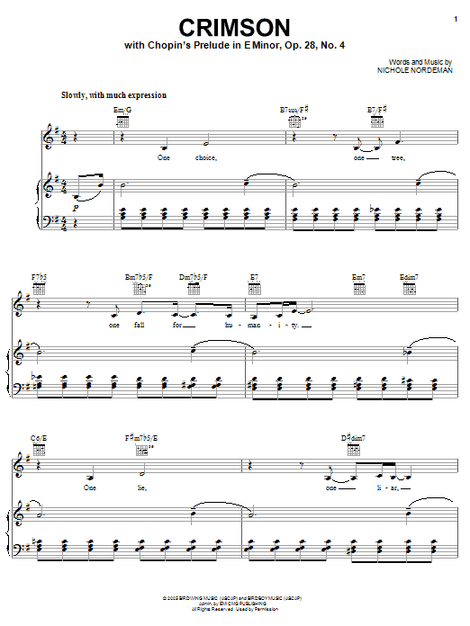 Nichole Nordeman Crimson sheet music notes and chords arranged for Piano, Vocal & Guitar Chords (Right-Hand Melody)