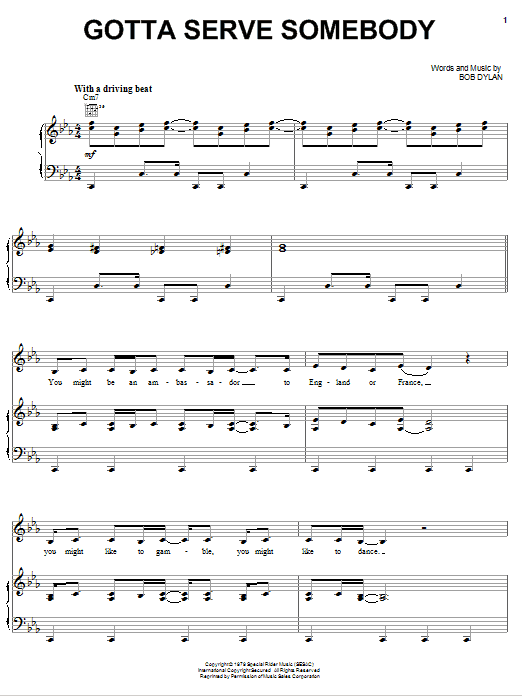 Nichole Nordeman Gotta Serve Somebody sheet music notes and chords arranged for Piano, Vocal & Guitar Chords (Right-Hand Melody)