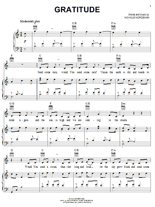 Nichole Nordeman Gratitude sheet music notes and chords arranged for Piano, Vocal & Guitar Chords (Right-Hand Melody)