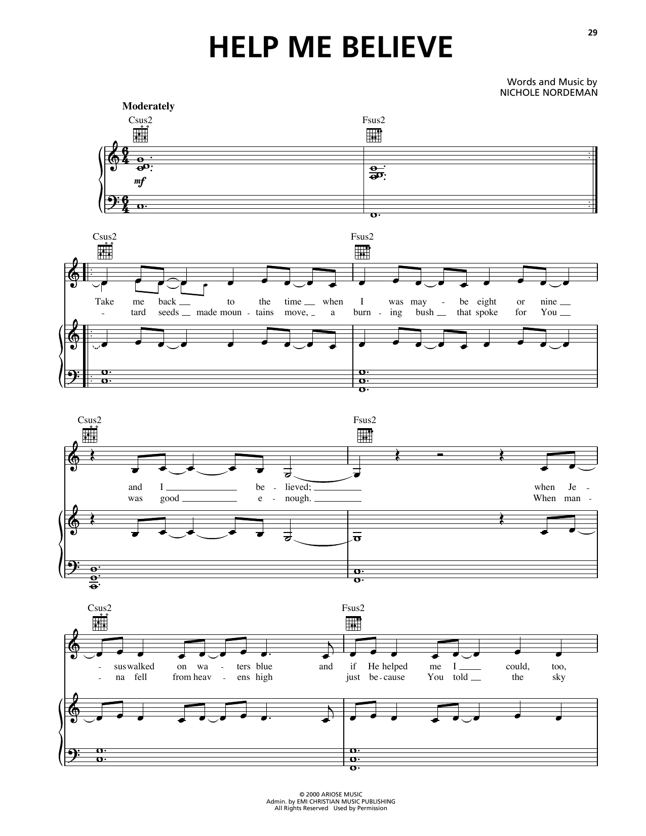 Nichole Nordeman Help Me Believe sheet music notes and chords arranged for Piano, Vocal & Guitar Chords (Right-Hand Melody)