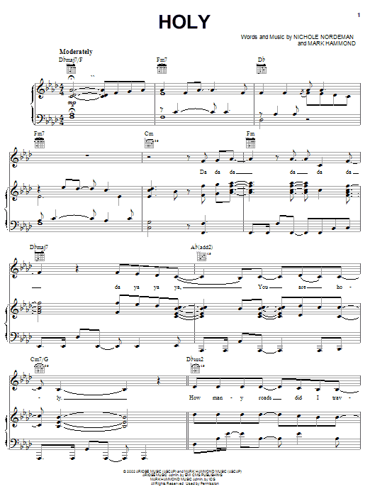 Nichole Nordeman Holy sheet music notes and chords arranged for Easy Piano