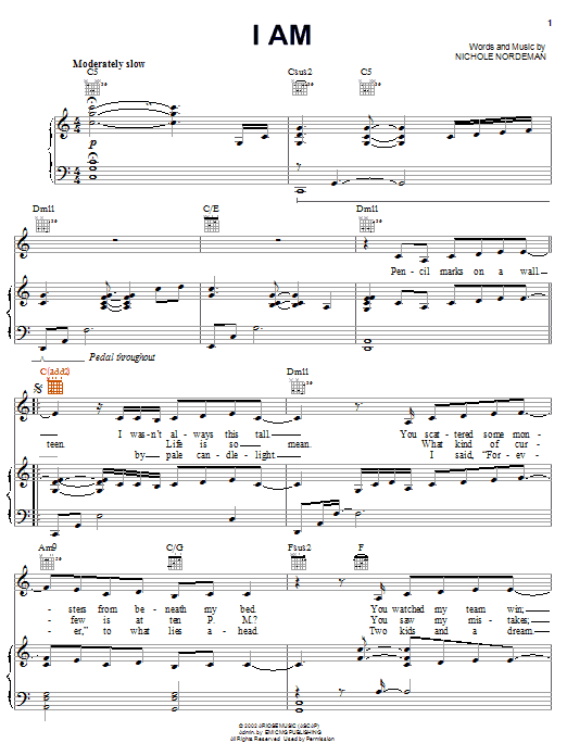 Nichole Nordeman I Am sheet music notes and chords arranged for Piano, Vocal & Guitar Chords (Right-Hand Melody)