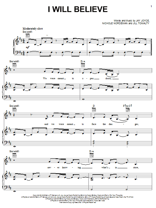 Nichole Nordeman I Will Believe sheet music notes and chords arranged for Piano, Vocal & Guitar Chords (Right-Hand Melody)