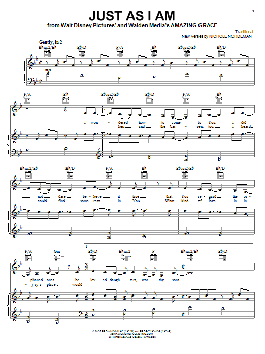 Nichole Nordeman Just As I Am sheet music notes and chords arranged for Easy Piano