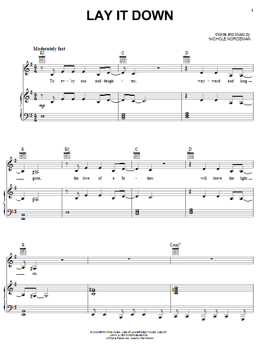 Nichole Nordeman Lay It Down sheet music notes and chords arranged for Piano, Vocal & Guitar Chords (Right-Hand Melody)