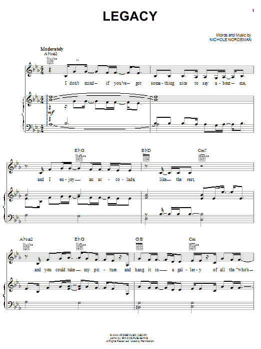 Nichole Nordeman Legacy sheet music notes and chords arranged for Piano, Vocal & Guitar Chords (Right-Hand Melody)