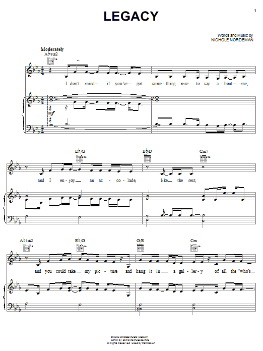 Nichole Nordeman Legacy sheet music notes and chords arranged for Easy Piano