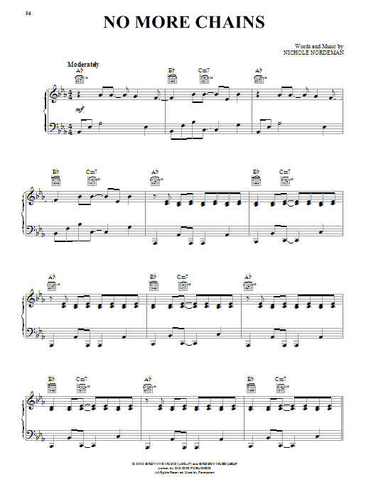 Nichole Nordeman No More Chains sheet music notes and chords arranged for Piano, Vocal & Guitar Chords (Right-Hand Melody)