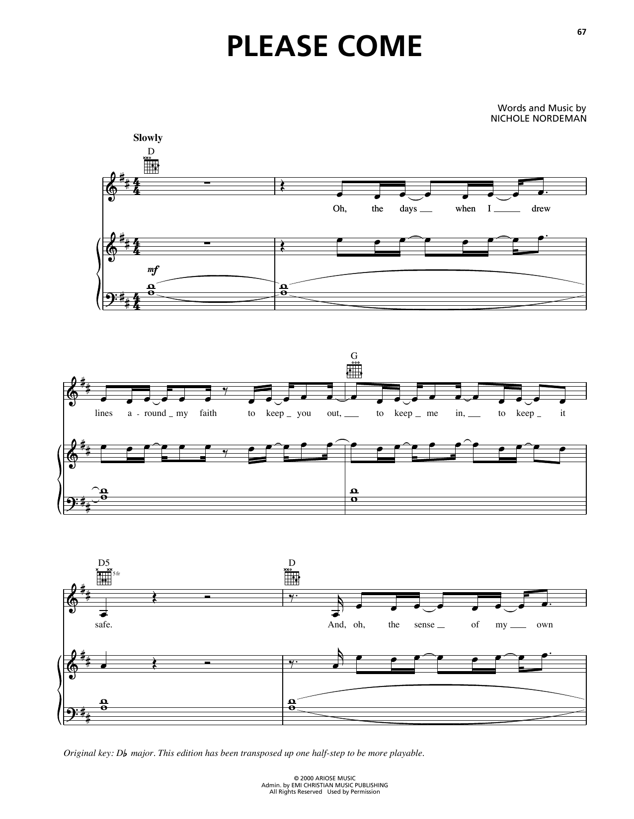 Nichole Nordeman Please Come sheet music notes and chords arranged for Piano, Vocal & Guitar Chords (Right-Hand Melody)