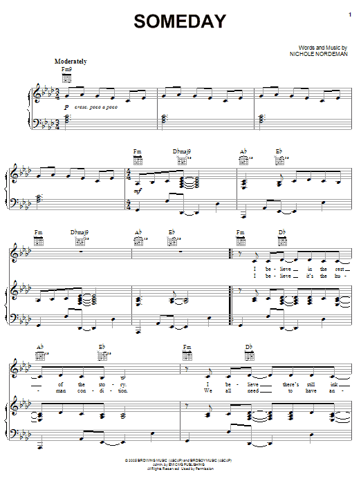 Nichole Nordeman Someday sheet music notes and chords arranged for Piano, Vocal & Guitar Chords (Right-Hand Melody)