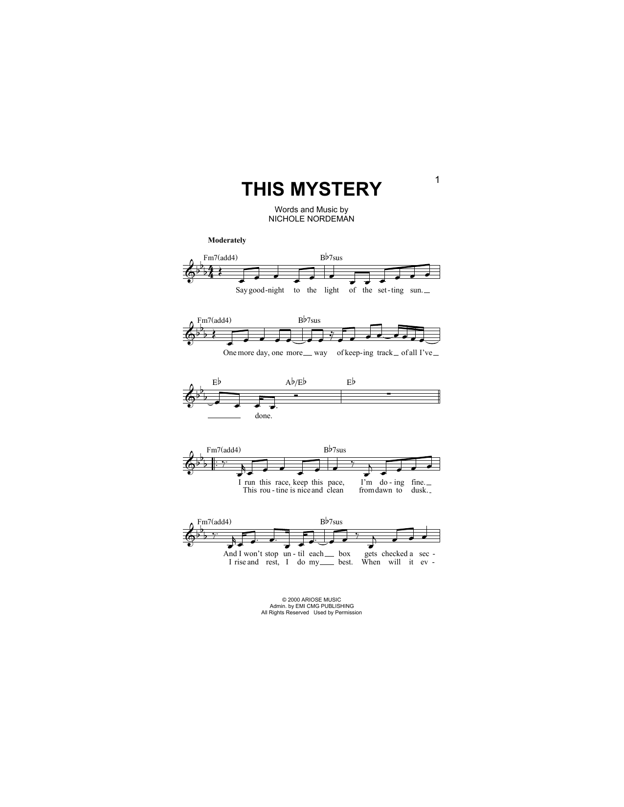 Nichole Nordeman This Mystery sheet music notes and chords arranged for Lead Sheet / Fake Book