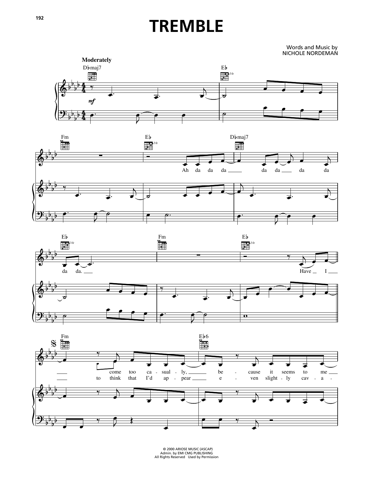 Nichole Nordeman Tremble sheet music notes and chords arranged for Piano, Vocal & Guitar Chords (Right-Hand Melody)