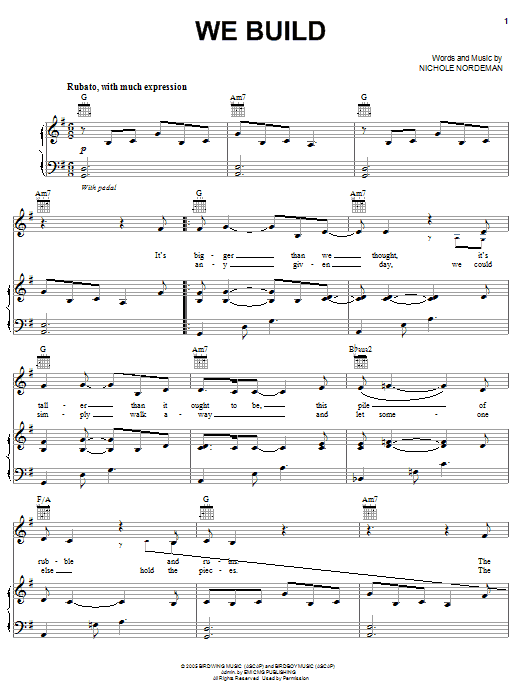 Nichole Nordeman We Build sheet music notes and chords arranged for Piano, Vocal & Guitar Chords (Right-Hand Melody)