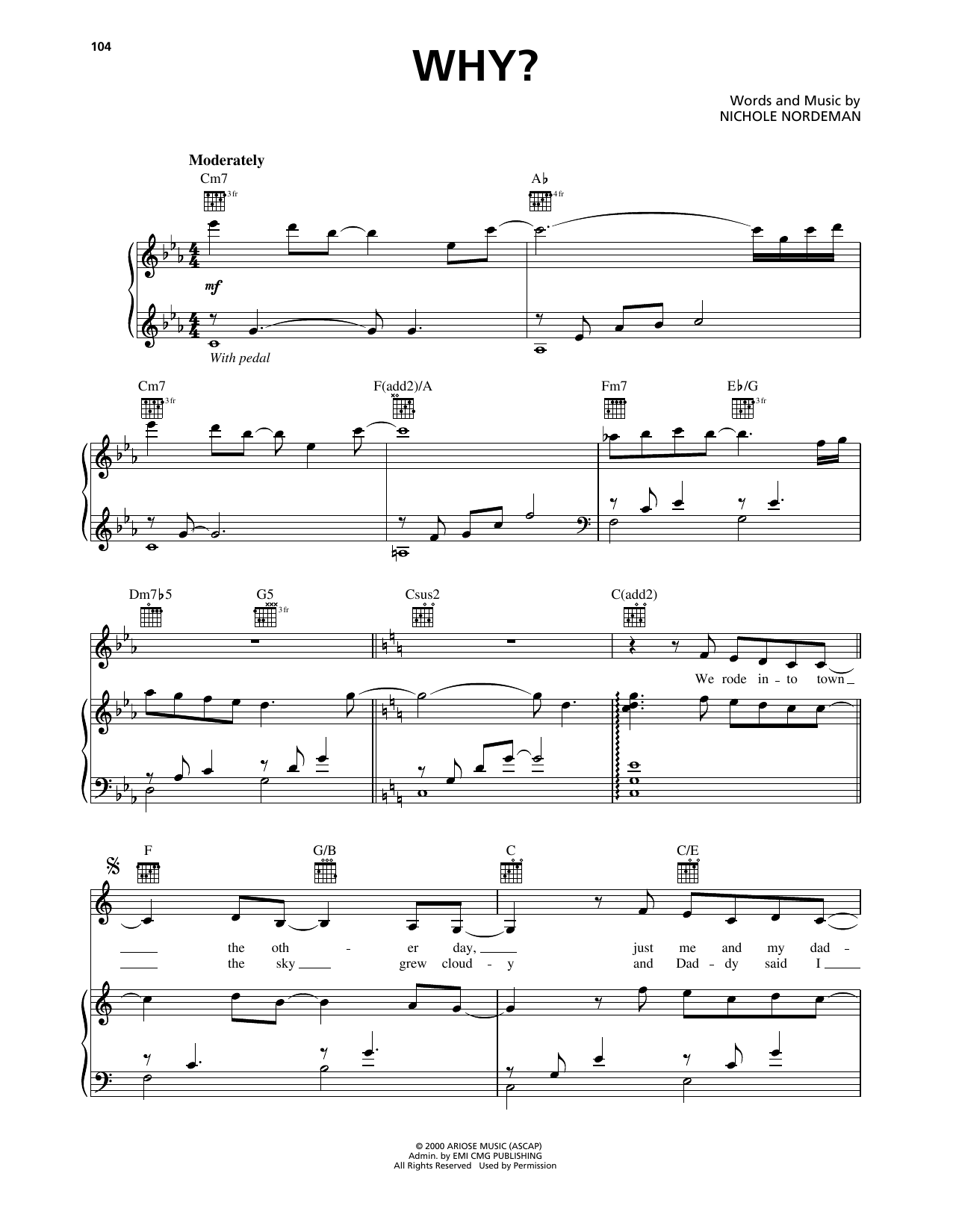 Nichole Nordeman Why sheet music notes and chords arranged for Piano, Vocal & Guitar Chords (Right-Hand Melody)