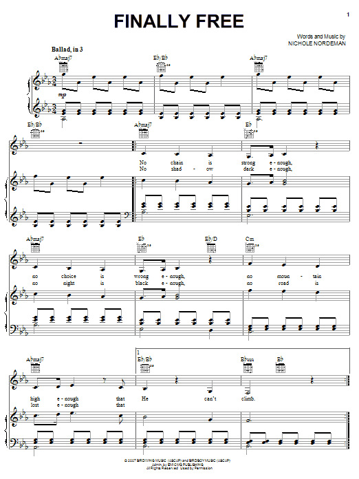 Nichole Nordeman Finally Free sheet music notes and chords arranged for Piano, Vocal & Guitar Chords (Right-Hand Melody)