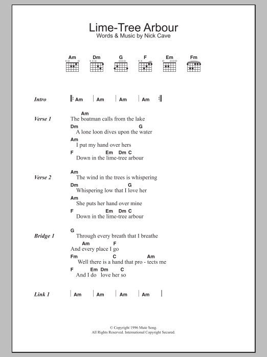 Nick Cave & The Bad Seeds Lime-Tree Arbour sheet music notes and chords arranged for Guitar Chords/Lyrics