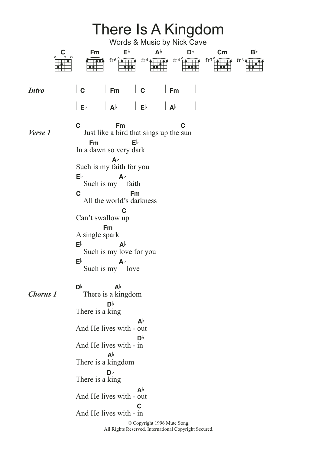 Nick Cave & The Bad Seeds There Is A Kingdom sheet music notes and chords arranged for Guitar Chords/Lyrics