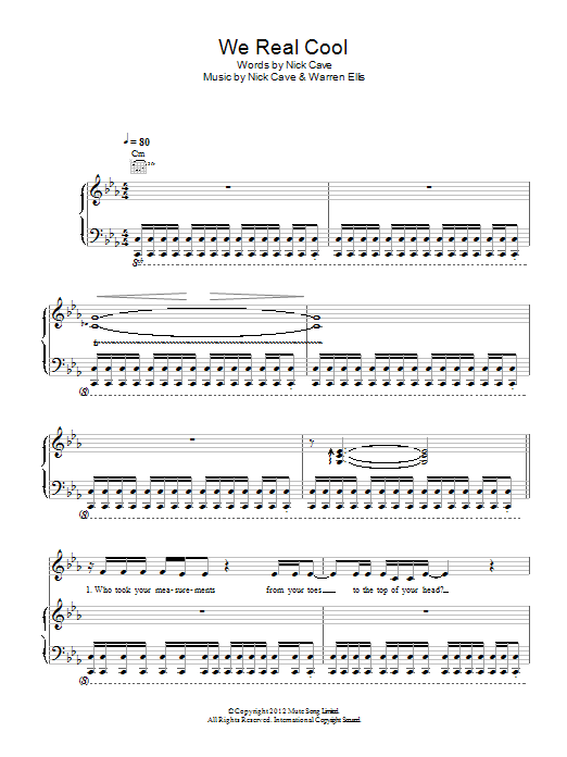 Nick Cave & The Bad Seeds We Real Cool sheet music notes and chords arranged for Piano, Vocal & Guitar Chords