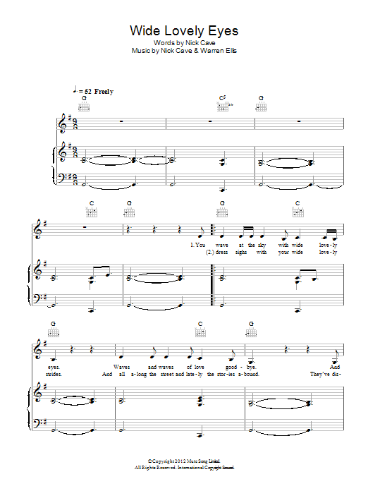 Nick Cave & The Bad Seeds Wide Lovely Eyes sheet music notes and chords arranged for Piano, Vocal & Guitar Chords