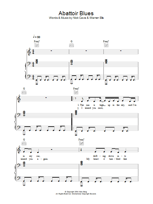 Nick Cave Abattoir Blues sheet music notes and chords arranged for Piano, Vocal & Guitar Chords