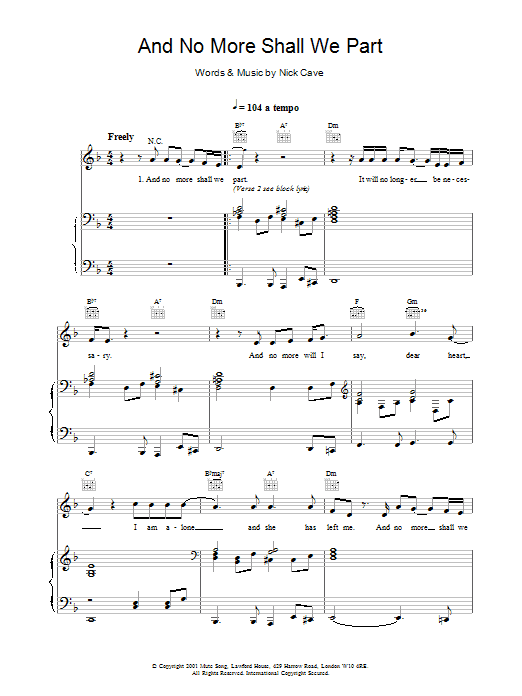 Nick Cave And No More Shall We Part sheet music notes and chords arranged for Guitar Chords/Lyrics